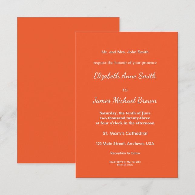 Bright Orange Minimalist Solid Background RSVP Card (Front/Back)
