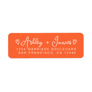 Bright Orange Modern Script Hearts Return Address