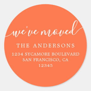 Bright Orange Modern We've Moved Return Address Classic Round Sticker