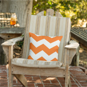 Bright Orange Modern Zig Zag Chevron Pattern Outdoor Cushion