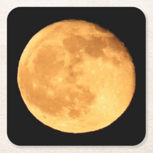Bright Orange Moon Rising Cosmic Night Sky Art Square Paper Coaster