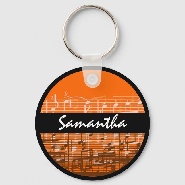 Bright orange music notes customisable keychain (Front)