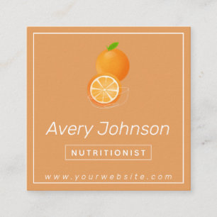 Bright Orange Nutritionist Dietician Orange Citrus Square Business Card