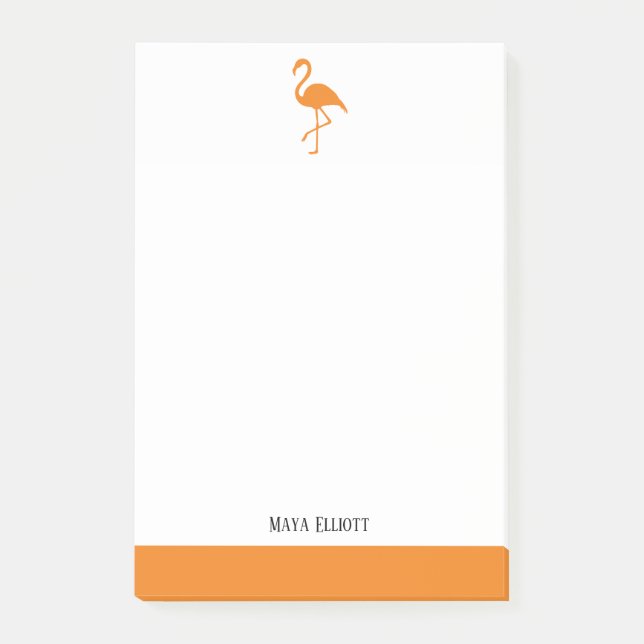 Bright Orange on White Flamingo & Border w/ Name Post-it Notes (Front)
