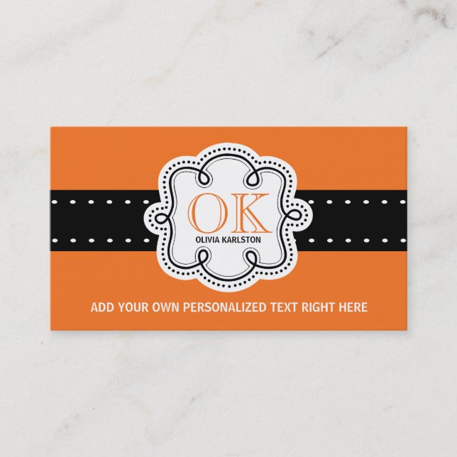 Bright Orange Personalised Initials Any Occupation Business Card (Front)