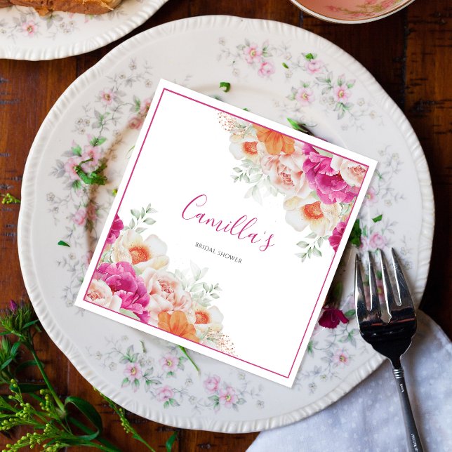 Bright Orange & Pink Watercolor Floral Paper Napkin (Creator Uploaded)