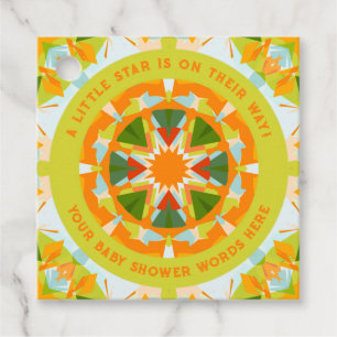 Bright Orange Playful Green Fun Star Baby Shower Favour Tags
