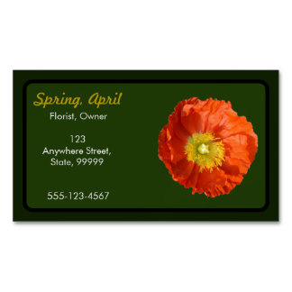 Bright Orange Poppy Flower Magnetic Business Card