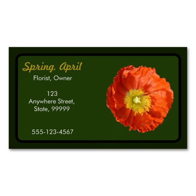 Bright Orange Poppy Flower Magnetic Business Card (Front)