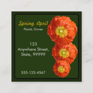 Bright Orange Poppy Flower Square Business Card