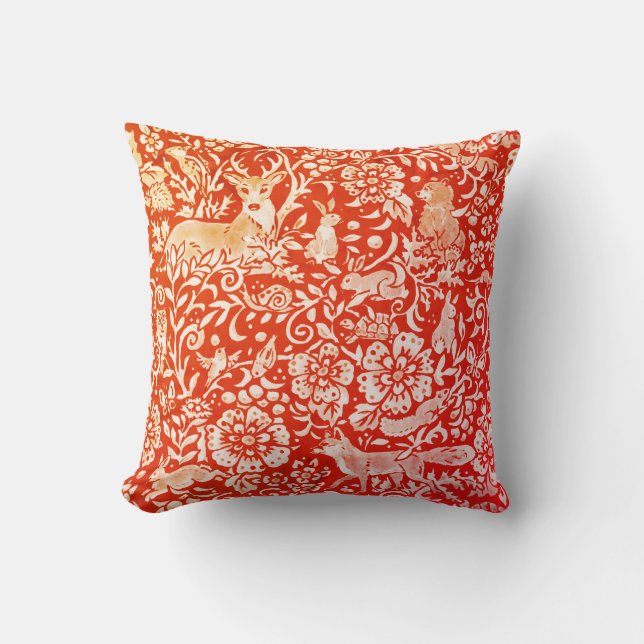 Bright Orange Red Fall Autumn Animal Forest Deer Cushion (Front)