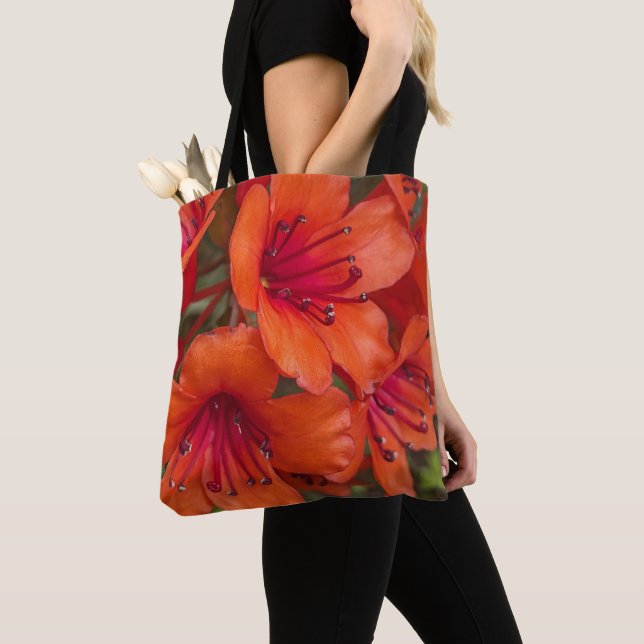 Bright Orange Rhododendron Blooms Floral Tote Bag (Close Up)