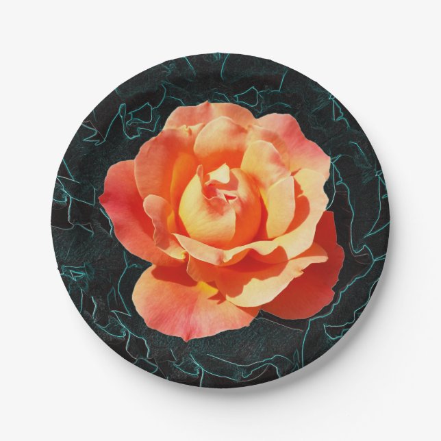 Bright orange rose paper plate (Front)