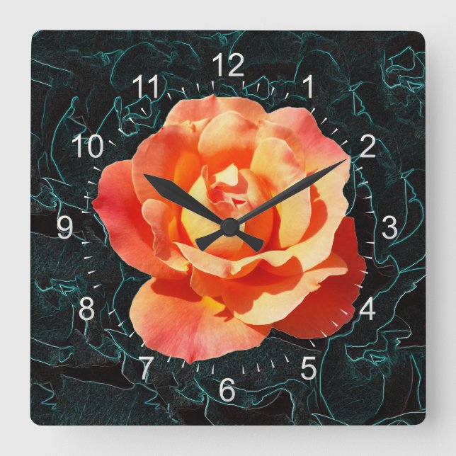 Bright orange rose square wall clock (Front)