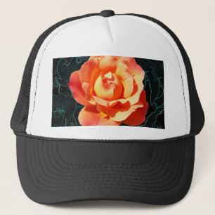 Bright orange rose trucker hat