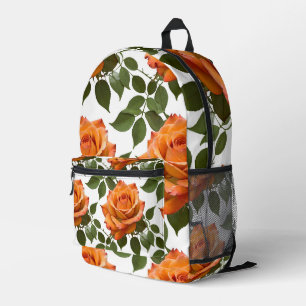 Bright Orange Roses With Green Leaves Printed Backpack