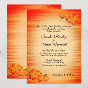 Bright Orange Rustic Flowers Wedding Invitation