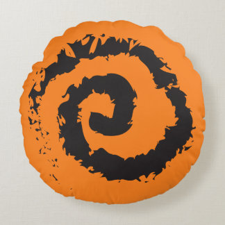 BRIGHT ORANGE SPIRAL Round Throw Pillow