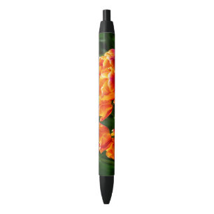 Bright orange tulips in the park black ink pen