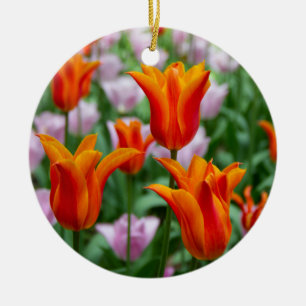 Bright orange tulips in the park ceramic tree decoration