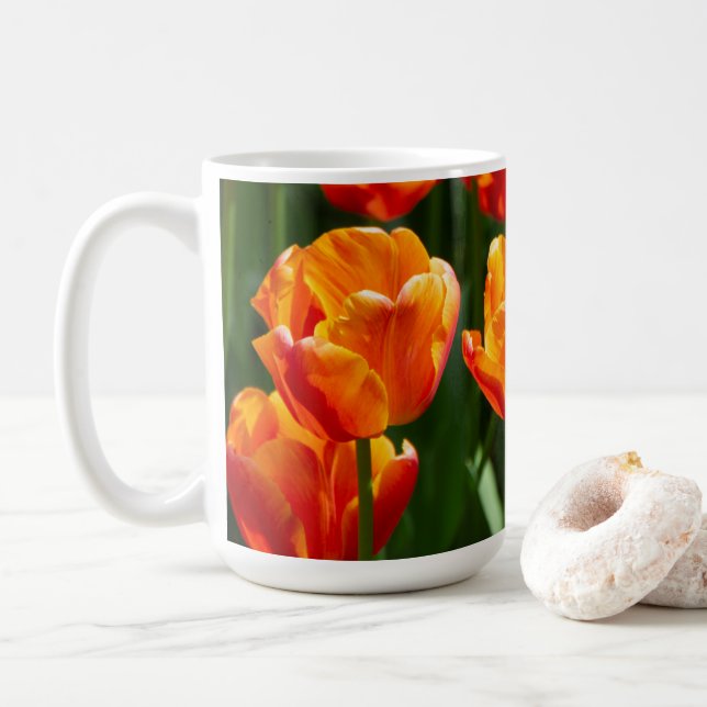 Bright orange tulips in the park     coffee mug (With Donut)