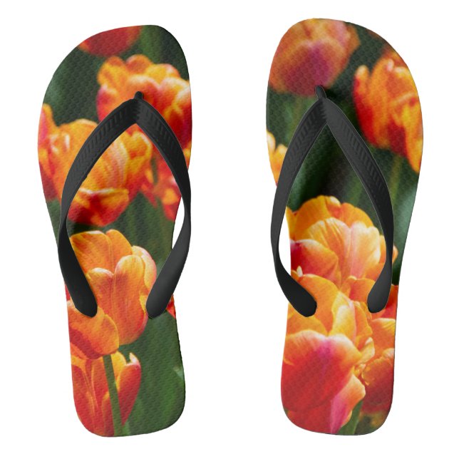 Bright orange tulips in the park   flip flops (Footbed)