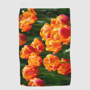 Bright orange tulips in the park   golf towel