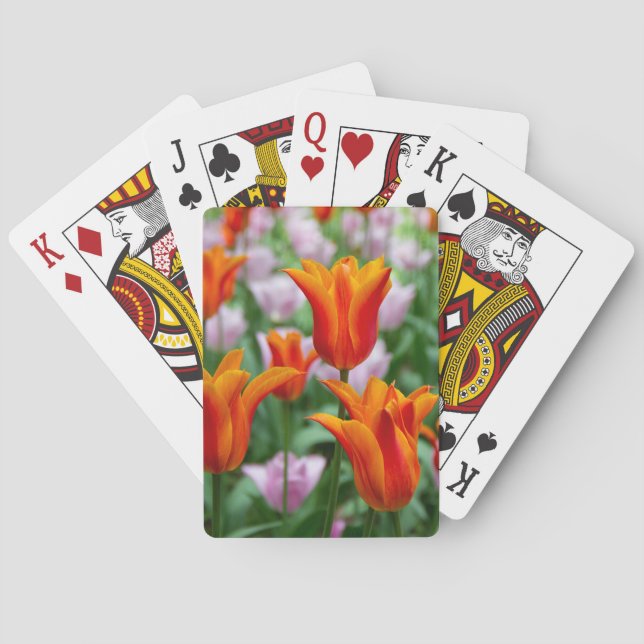 Bright orange tulips in the park      playing cards (Back)