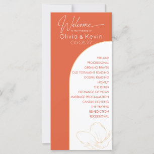 Bright orange Verona sunset arched wedding program
