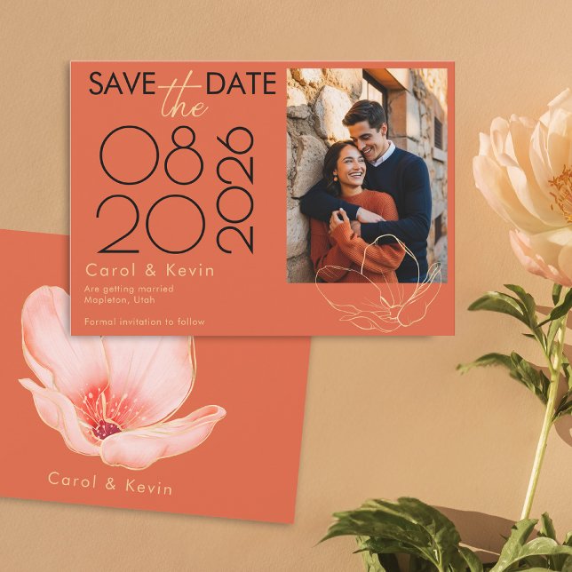 Bright orange Verona sunset Photo wedding Save The Date (Creator Uploaded)