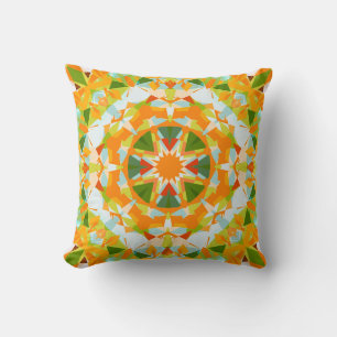 Bright Orange Vibrant Green Star Boho Maximalist Cushion