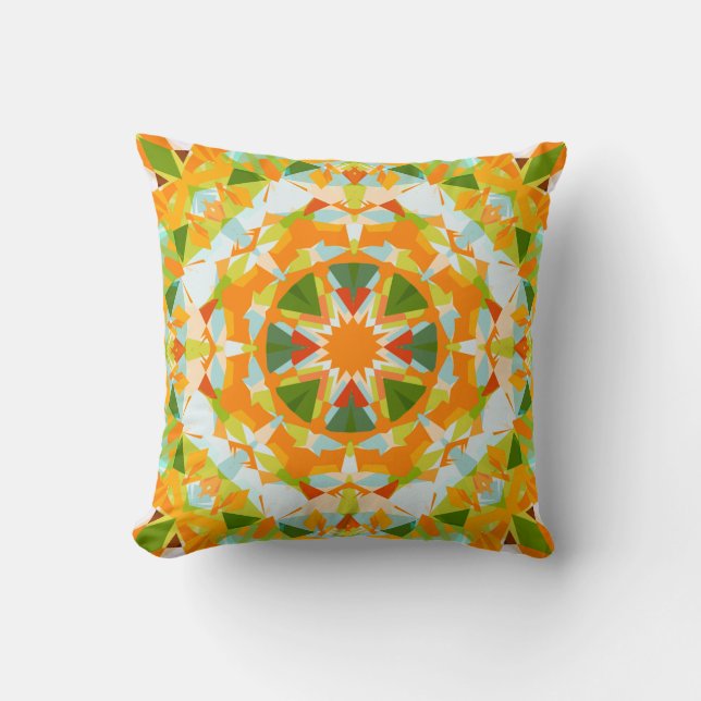 Bright Orange Vibrant Green Star Boho Maximalist Cushion (Front)