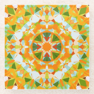 Bright Orange Vibrant Green Star Boho Maximalist Glass Coaster