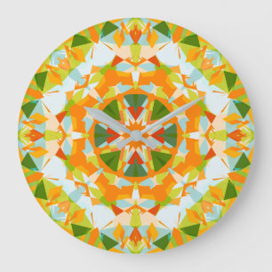 Bright Orange Vibrant Green Star Boho Maximalist Large Clock
