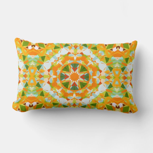 Bright Orange Vibrant Green Star Boho Maximalist Lumbar Cushion (Front)