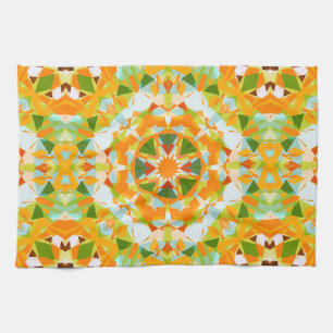 Bright Orange Vibrant Green Star Boho Maximalist Tea Towel