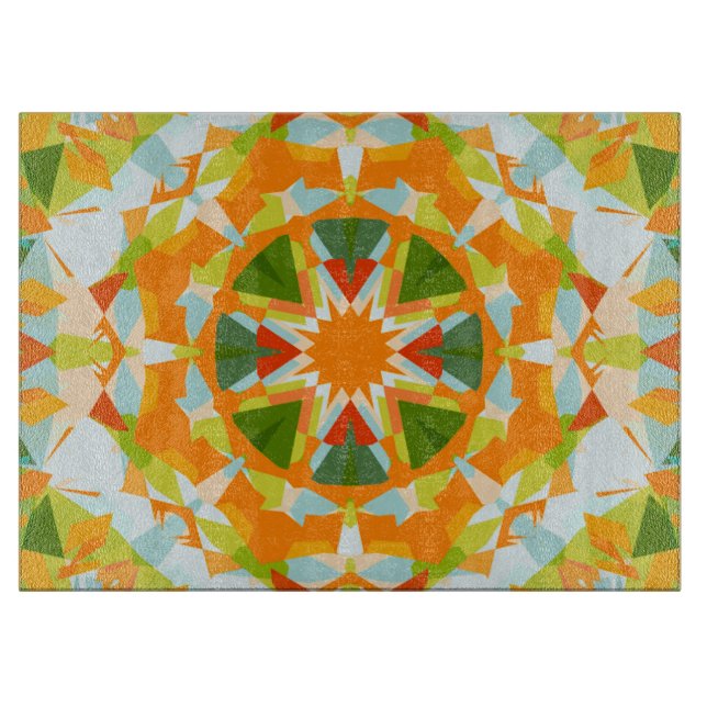 Bright Orange Vibrant Green Star Kitsch Eclectic Cutting Board (Front)
