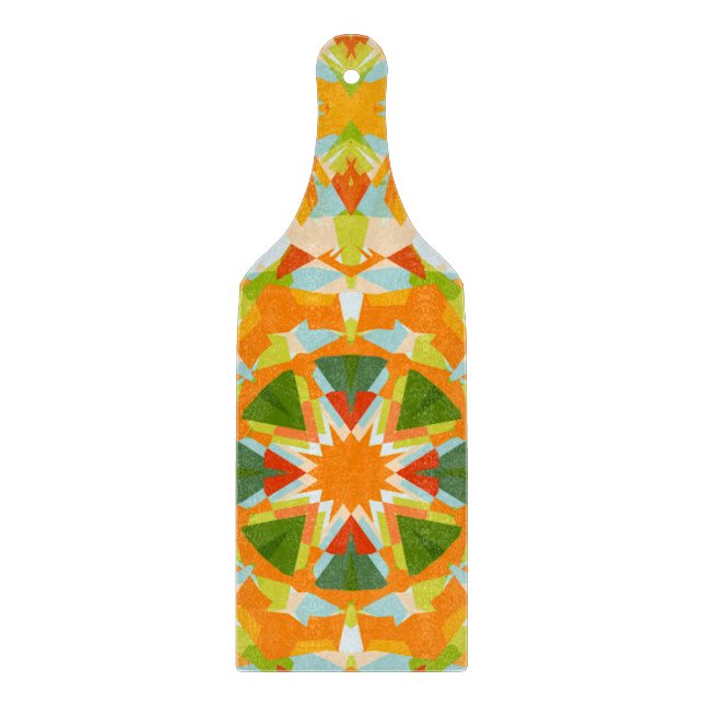 Bright Orange Vibrant Green Star Kitsch Eclectic Cutting Board (Front)