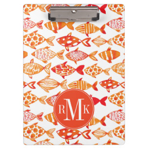 Bright Orange Watercolor Fish Pattern Clipboard