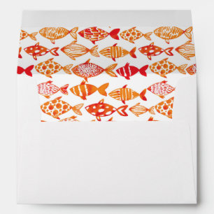 Bright Orange Watercolor Fish Pattern Envelopes
