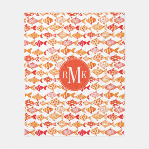 Bright Orange Watercolor Fish Pattern Fleece Blanket