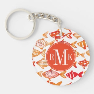 Bright Orange Watercolor Fish Pattern Key Ring