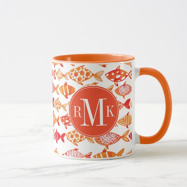 Bright Orange Watercolor Fish Pattern Mug (Right)
