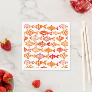 Bright Orange Watercolor Fish Pattern Napkin