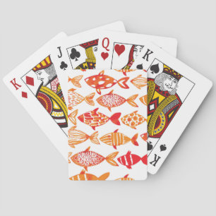 Bright Orange Watercolor Fish Pattern Playing Cards