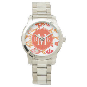 Bright Orange Watercolor Fish Pattern Watch