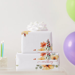 Bright orange watercolor floral personalised wra wrapping paper