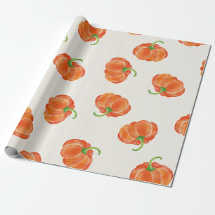 Bright Orange Watercolor Pumpkin Pattern Wrapping Paper