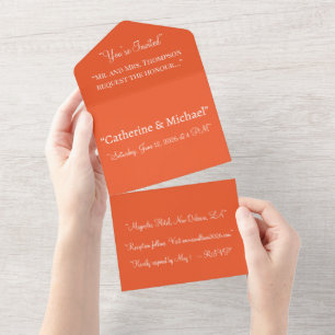 Bright Orange Wedding Invite   Minimalist 