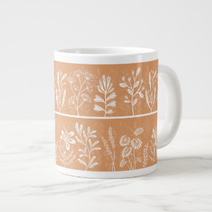 Bright Orange Whimsical Botanic Herbarium Large Coffee Mug